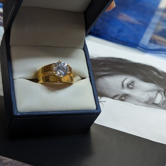 Sterling 18k hge Gold New Old stock Vintage Engagement 6 Prong Setting 3ct Cz - Picture 1 of 8